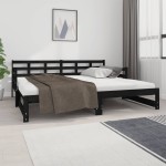 vidaXL Pat de zi extensibil, negru, 2x(90x190) cm, lemn masiv de pin