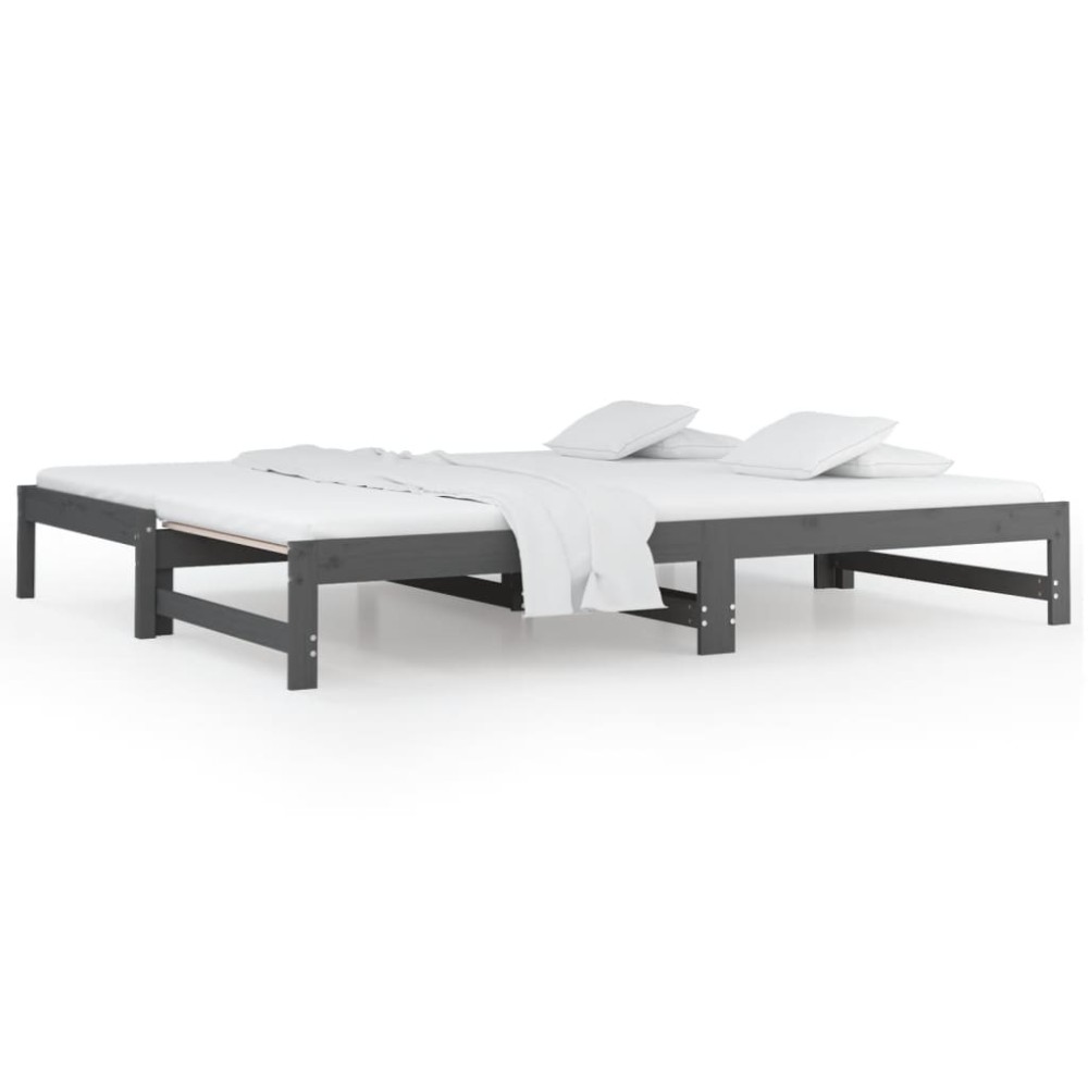 vidaXL Pat de zi extensibil, gri, 2x(90x200) cm, lemn masiv de pin
