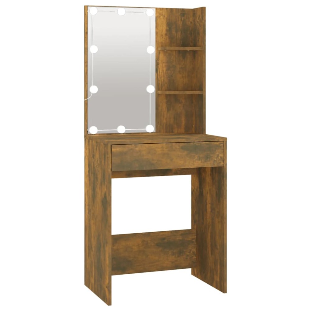 vidaXL Masă de toaletă cu LED, stejar fumuriu, 60x40x140 cm