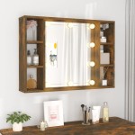 vidaXL Dulap cu oglindă și LED, stejar fumuriu, 76x15x55 cm vidaXL Dulap cu oglindă și LED, stejar fumuriu, 76x15x55 cm