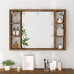 vidaXL Dulap cu oglindă și LED, stejar fumuriu, 76x15x55 cm vidaXL Dulap cu oglindă și LED, stejar fumuriu, 76x15x55 cm