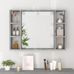 vidaXL Dulap cu oglindă și LED, gri sonoma, 76x15x55 cm vidaXL Dulap cu oglindă și LED, gri sonoma, 76x15x55 cm