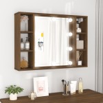 vidaXL Dulap cu oglindă și LED, stejar maro, 76x15x55 cm vidaXL Dulap cu oglindă și LED, stejar maro, 76x15x55 cm