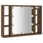 vidaXL Dulap cu oglindă și LED, stejar maro, 76x15x55 cm vidaXL Dulap cu oglindă și LED, stejar maro, 76x15x55 cm