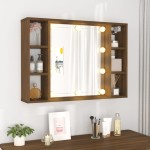 vidaXL Dulap cu oglindă și LED, stejar maro, 76x15x55 cm vidaXL Dulap cu oglindă și LED, stejar maro, 76x15x55 cm