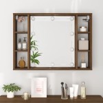 vidaXL Dulap cu oglindă și LED, stejar maro, 76x15x55 cm vidaXL Dulap cu oglindă și LED, stejar maro, 76x15x55 cm