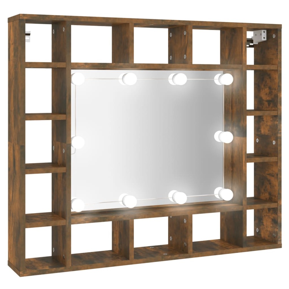 vidaXL Dulap cu oglindă și LED, stejar fumuriu, 91x15x76,5 cm