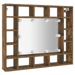 vidaXL Dulap cu oglindă și LED, stejar fumuriu, 91x15x76,5 cm vidaXL Dulap cu oglindă și LED, stejar fumuriu, 91x15x76,5 cm