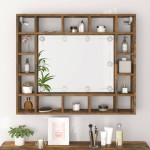 vidaXL Dulap cu oglindă și LED, stejar fumuriu, 91x15x76,5 cm vidaXL Dulap cu oglindă și LED, stejar fumuriu, 91x15x76,5 cm