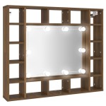 vidaXL Dulap cu oglindă și LED, stejar maro, 91x15x76,5 cm vidaXL Dulap cu oglindă și LED, stejar maro, 91x15x76,5 cm