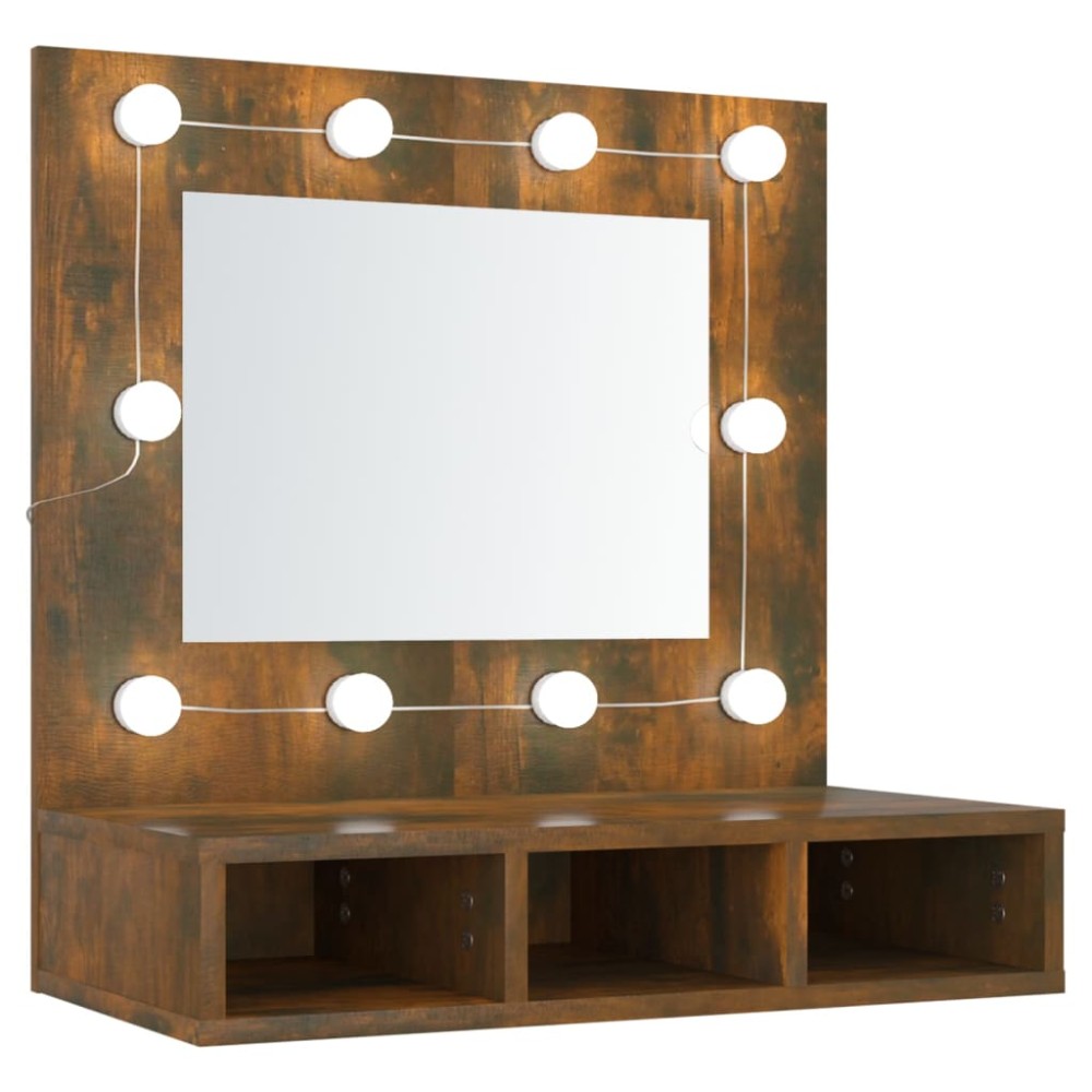 vidaXL Dulap cu oglindă și LED, stejar fumuriu, 60x31,5x62 cm