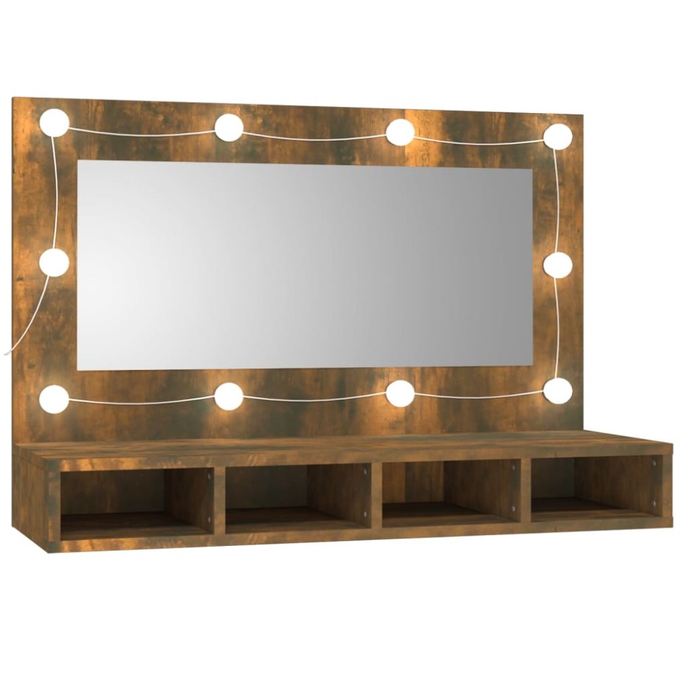 vidaXL Dulap cu oglindă și LED, stejar fumuriu, 90x31,5x62 cm