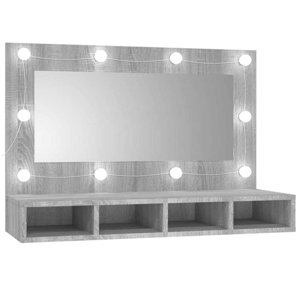 vidaXL Dulap cu oglindă și LED, gri sonoma, 90x31,5x62 cm