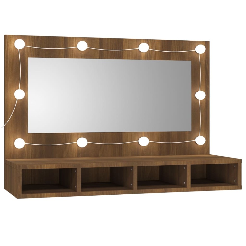 vidaXL Dulap cu oglindă și LED, stejar maro, 90x31,5x62 cm