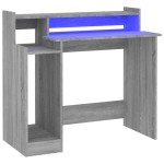 vidaXL Birou cu lumini LED, gri sonoma, 97x90x45 cm lemn prelucrat vidaXL Birou cu lumini LED, gri sonoma, 97x90x45 cm lemn prelucrat