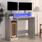 vidaXL Birou cu lumini LED, gri sonoma, 97x90x45 cm lemn prelucrat vidaXL Birou cu lumini LED, gri sonoma, 97x90x45 cm lemn prelucrat