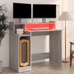 vidaXL Birou cu lumini LED, gri sonoma, 97x90x45 cm lemn prelucrat vidaXL Birou cu lumini LED, gri sonoma, 97x90x45 cm lemn prelucrat
