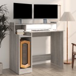 vidaXL Birou cu lumini LED, gri sonoma, 97x90x45 cm lemn prelucrat vidaXL Birou cu lumini LED, gri sonoma, 97x90x45 cm lemn prelucrat