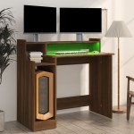 vidaXL Birou cu lumini LED, stejar maro, 97x45x90 cm, lemn prelucrat vidaXL Birou cu lumini LED, stejar maro, 97x45x90 cm, lemn prelucrat