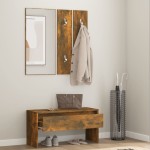 vidaXL Set de mobilier pentru hol, stejar fumuriu, lemn prelucrat