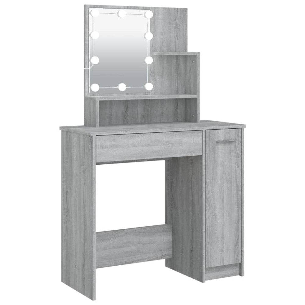 vidaXL Masă de toaletă cu LED, gri sonoma, 86,5x35x136 cm