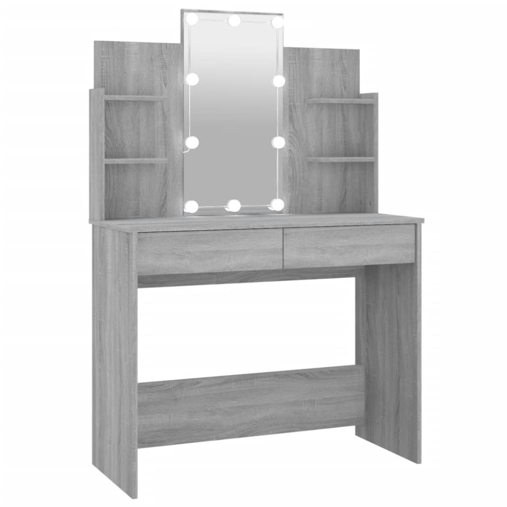 vidaXL Masă de toaletă cu LED, gri sonoma, 96x40x142 cm