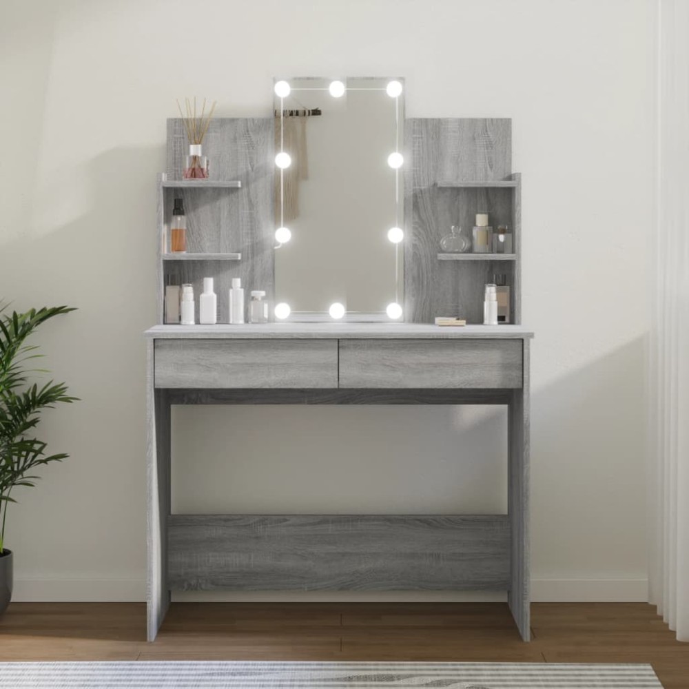 vidaXL Masă de toaletă cu LED, gri sonoma, 96x40x142 cm