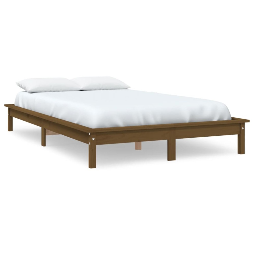 vidaXL Cadru de pat dublu, maro miere, 135x190 cm, lemn masiv de pin