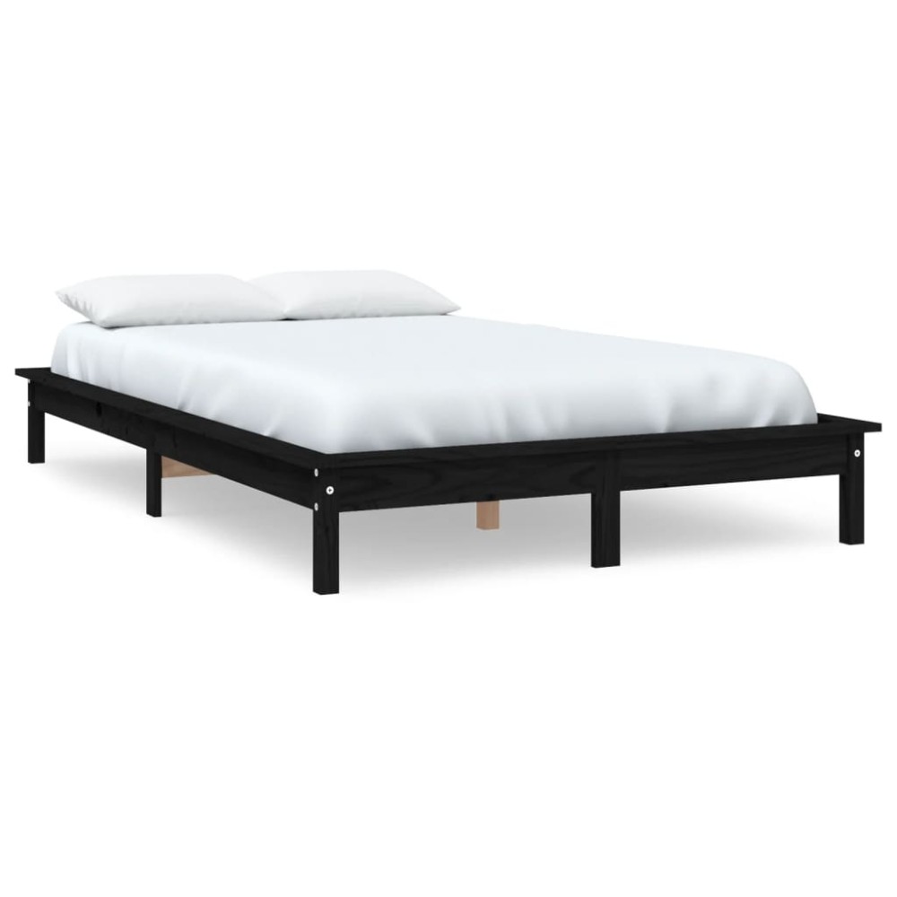 vidaXL Cadru de pat dublu, negru, 135x190 cm, lemn masiv de pin