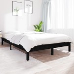 vidaXL Cadru de pat dublu, negru, 135x190 cm, lemn masiv de pin vidaXL Cadru de pat dublu, negru, 135x190 cm, lemn masiv de pin