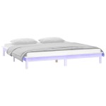 vidaXL Cadru de pat cu LED, alb, 140x200 cm, lemn masiv