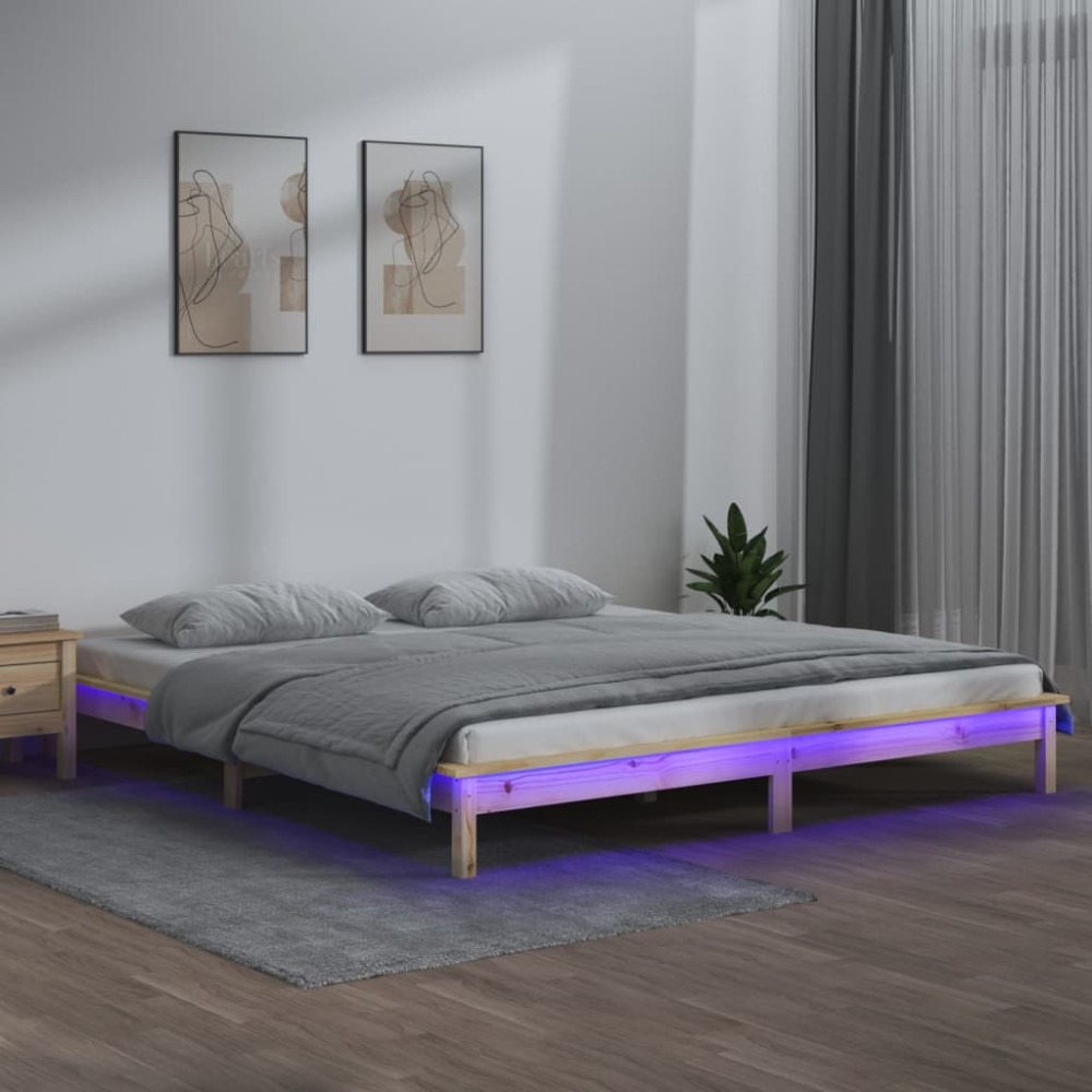 vidaXL Cadru de pat cu LED, 200x200 cm, lemn masiv