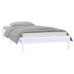 vidaXL Cadru de pat cu LED mic single, alb, 75x190 cm, lemn masiv