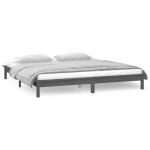 vidaXL Cadru de pat cu LED mic dublu, gri, 120x190 cm, lemn masiv