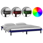 vidaXL Cadru de pat cu LED mic dublu, negru, 120x190cm, lemn masiv