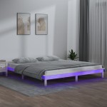 vidaXL Cadru de pat cu LED, alb, 140x190 cm, lemn masiv