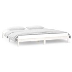 vidaXL Cadru de pat cu LED, alb, 140x190 cm, lemn masiv