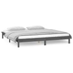 vidaXL Cadru de pat cu LED, gri, 140x190 cm, lemn masiv