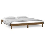 vidaXL Cadru de pat cu LED, maro miere, 140x190 cm, lemn masiv