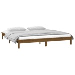 vidaXL Cadru de pat cu LED, maro miere, 140x190 cm, lemn masiv