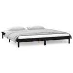 vidaXL Cadru de pat cu LED, negru, 140x190 cm, lemn masiv