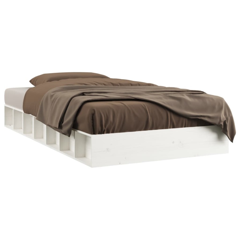 vidaXL Cadru de pat dublu, alb, 135x190 cm, lemn masiv