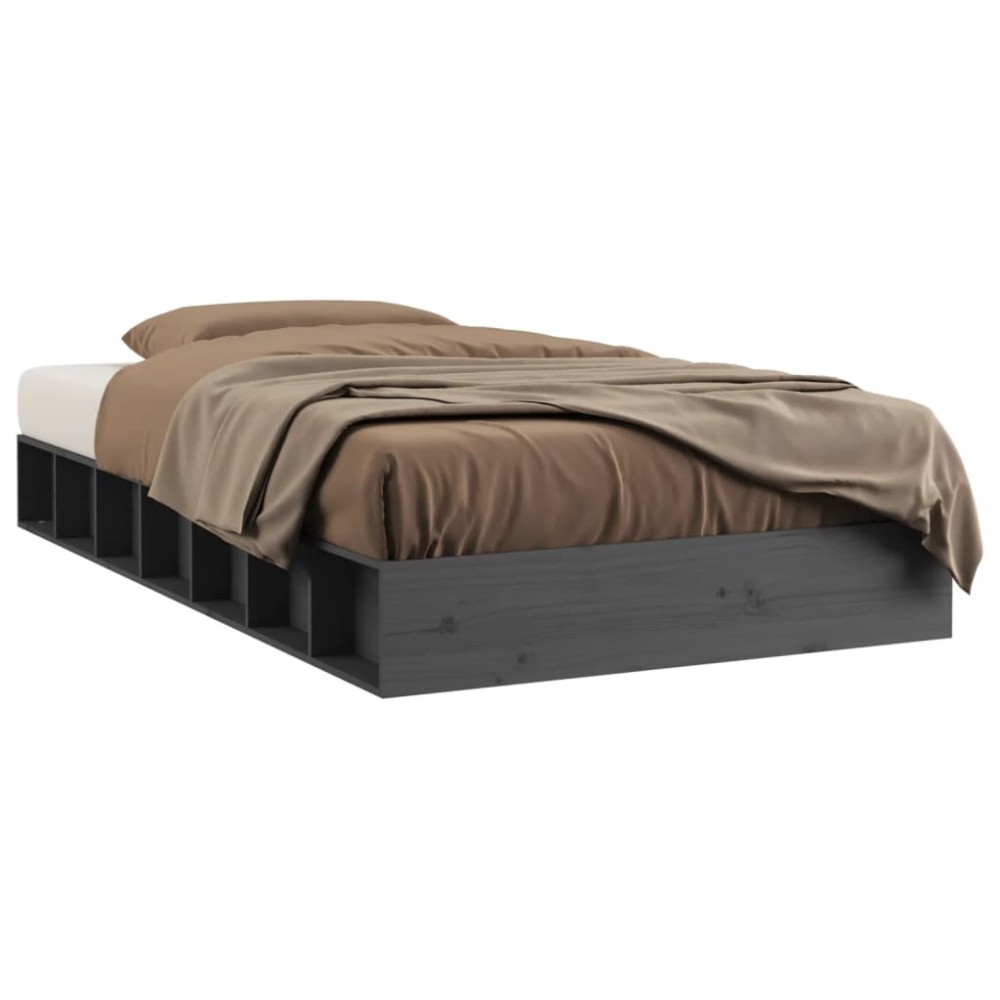 vidaXL Cadru de pat dublu, gri, 135x190 cm, lemn masiv