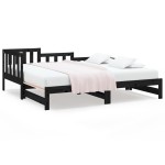 vidaXL Pat de zi extensibil negru 2x(80x200) cm lemn masiv de pin