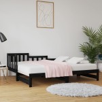vidaXL Pat de zi extensibil negru 2x(80x200) cm lemn masiv de pin