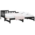 vidaXL Pat de zi extensibil negru 2x(80x200) cm lemn masiv de pin