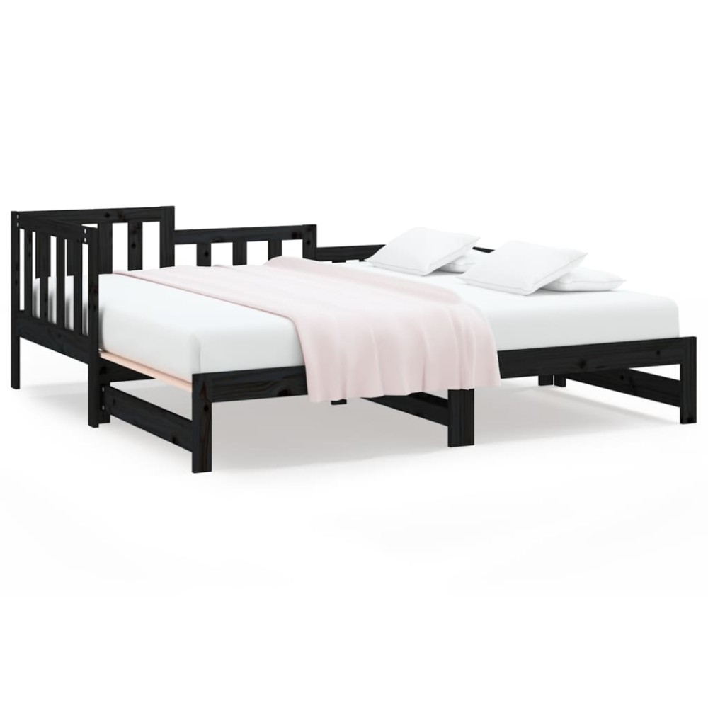 vidaXL Pat de zi extensibil, negru, 2x(90x200) cm, lemn masiv de pin