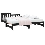vidaXL Pat de zi extensibil, negru, 2x(90x200) cm, lemn masiv de pin