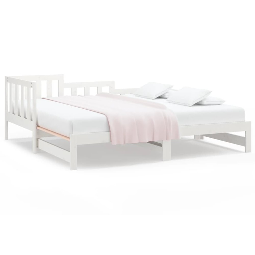 vidaXL Pat de zi extensibil, alb, 2x(90x190) cm, lemn masiv de pin