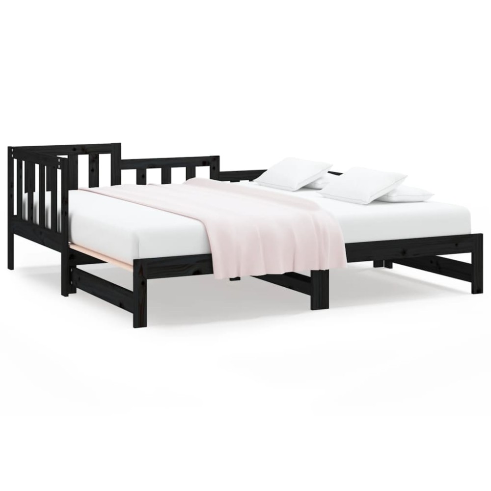 vidaXL Pat de zi extensibil, negru, 2x(90x190) cm, lemn masiv de pin